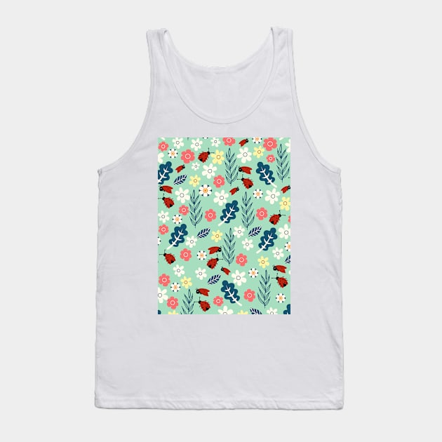 Spring meadow in bloom with ladybirds on green background Tank Top by Arch4Design